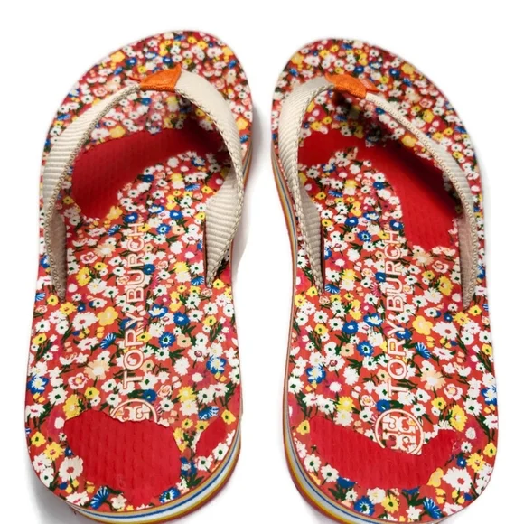 Tory Burch x Shishedo 70's Flatform Sprinkle Flowers & Rainbow Thong Flip-Flops - Picture 9 of 14